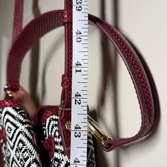Elizabeth and James Geometric Bucket Bag – Black/White with Burgundy Strap - Picture 15 of 16